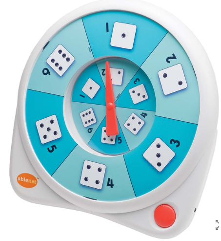 Photo of the Switch Adapted Dice Spinner from the ATRC lending library.
